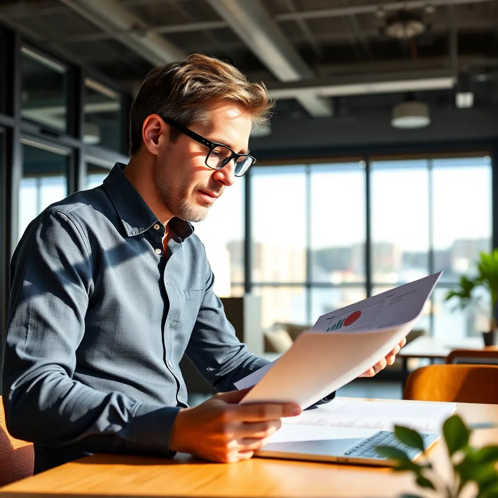 Nederlandse ondernemer werkt aan groeiplan in modern kantoor