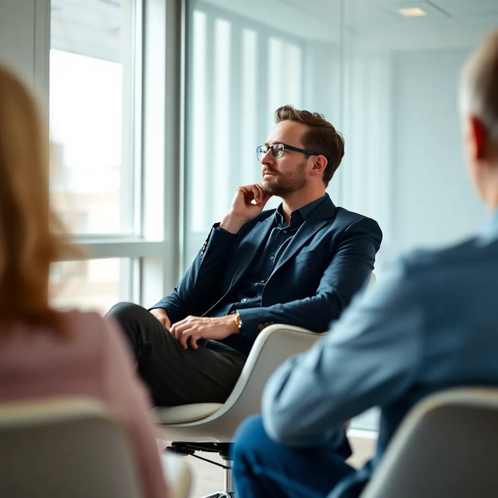 Nederlandse ondernemer in reflectieve houding tijdens coaching sessie
