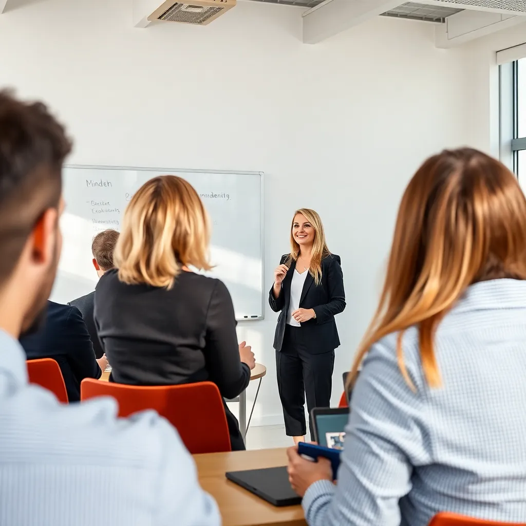 Vrouwelijke business coach geeft workshop over mindset